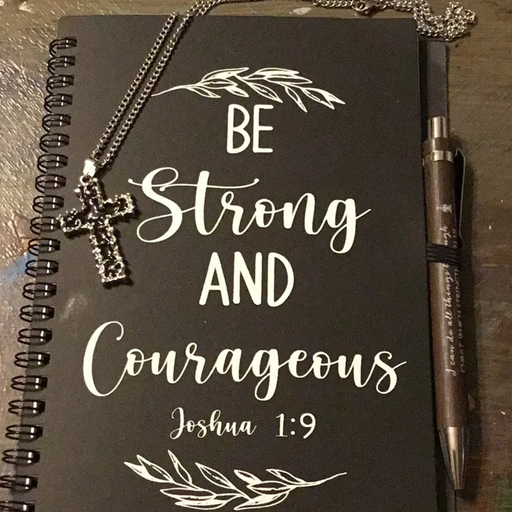 Men’s Cross & Notebook bible verse Inspirational with pen and necklace